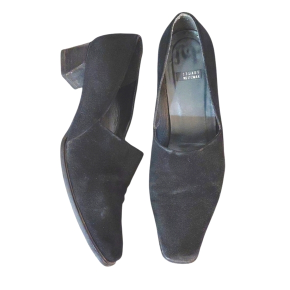 Stuart Weitzman Black Suede Square Toe Pumps Size 6 - Picture 1 of 15